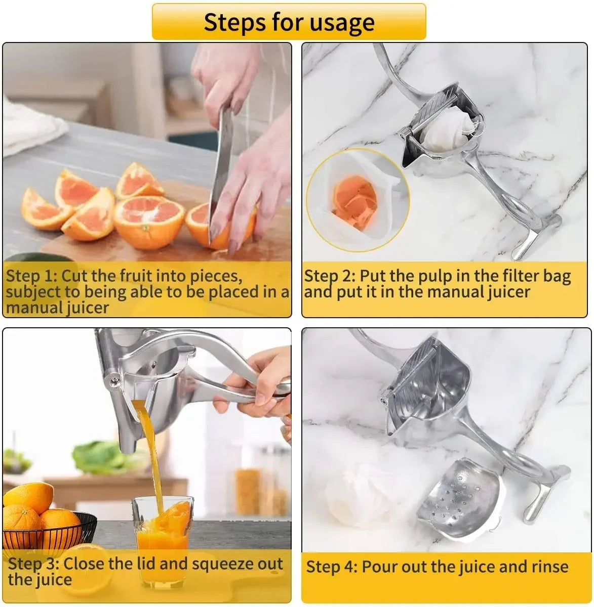 Stainless Steel Manual Juicer: Durable Hand Press for Fresh Juice
